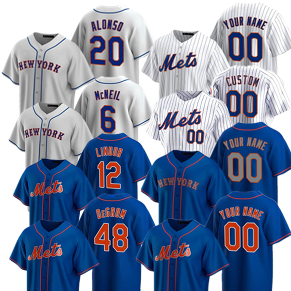 

2021 Mets baseball jerseys 12 Francisco Lindor 20 Pete Alonso 48 Jacob DeGrom 31 Mike Piazza 40 Wilson Ramos 45 Michael Wacha Wilson jersey, Blue;black