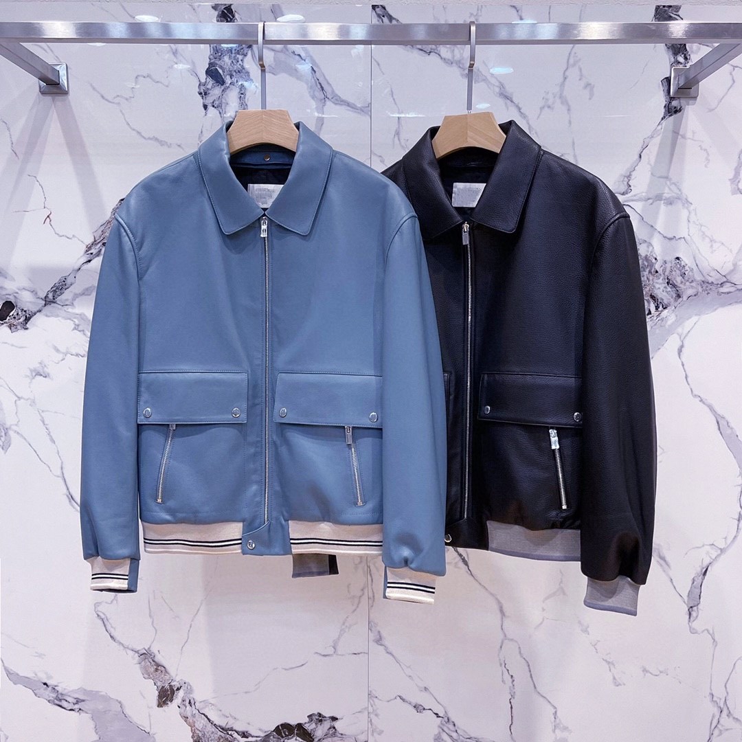 

Men's Leather & Faux Andonaimi 2021 Fall/Winter Classic Lapel Small Jacket Blue Lychee Pattern Coat Fashion Casual Clothes, Sky blue