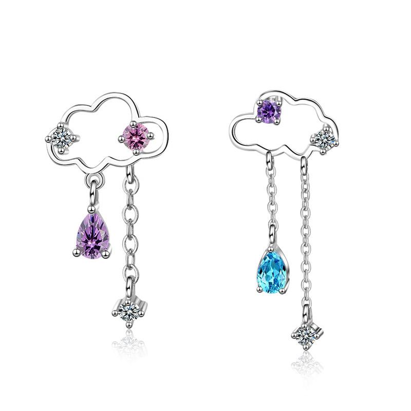 

Stud Openwork Cloud Water Droplet Tassel Earring For Women Girl Lady Fine Jewelry Gift S925 Silver Zircon, Golden;silver
