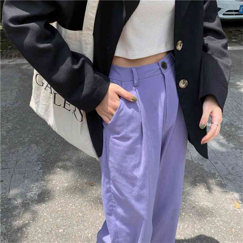 

Spring Women Solid Elegant Loose Pants Lady High Waist Wide Leg Female Casual Street 210519, Green