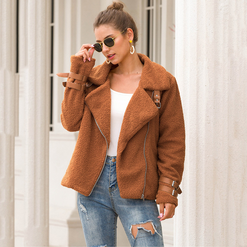 

Autumn Winter Jackets Teddy Bear Coat Women Faux Leather Fur Coat Ladies Thick Plus Size Plush Coat Motorcycle Jacket Female, Tan;black