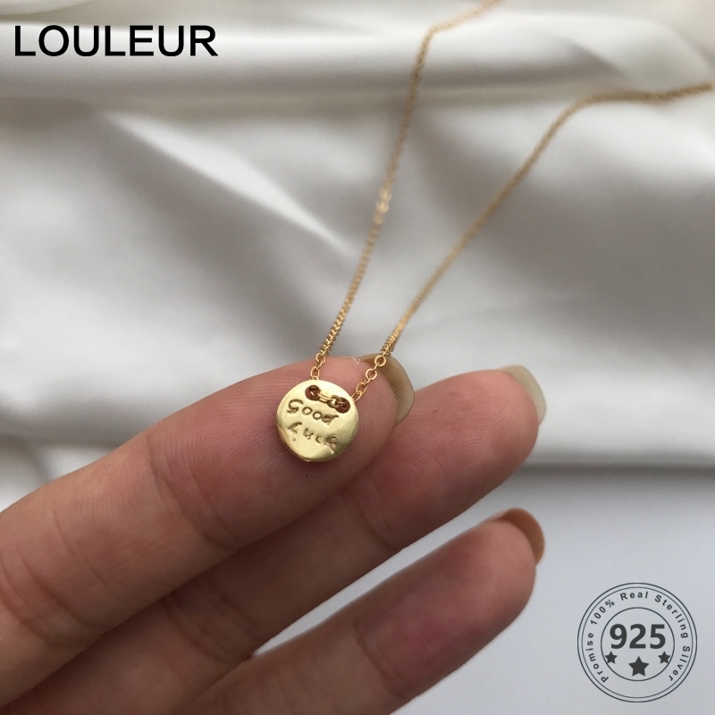 

Louleur 925 Sterling Silver Good Luck Letter Golden Small Round Necklace For Women Fine Jewelry Birthday Gifts