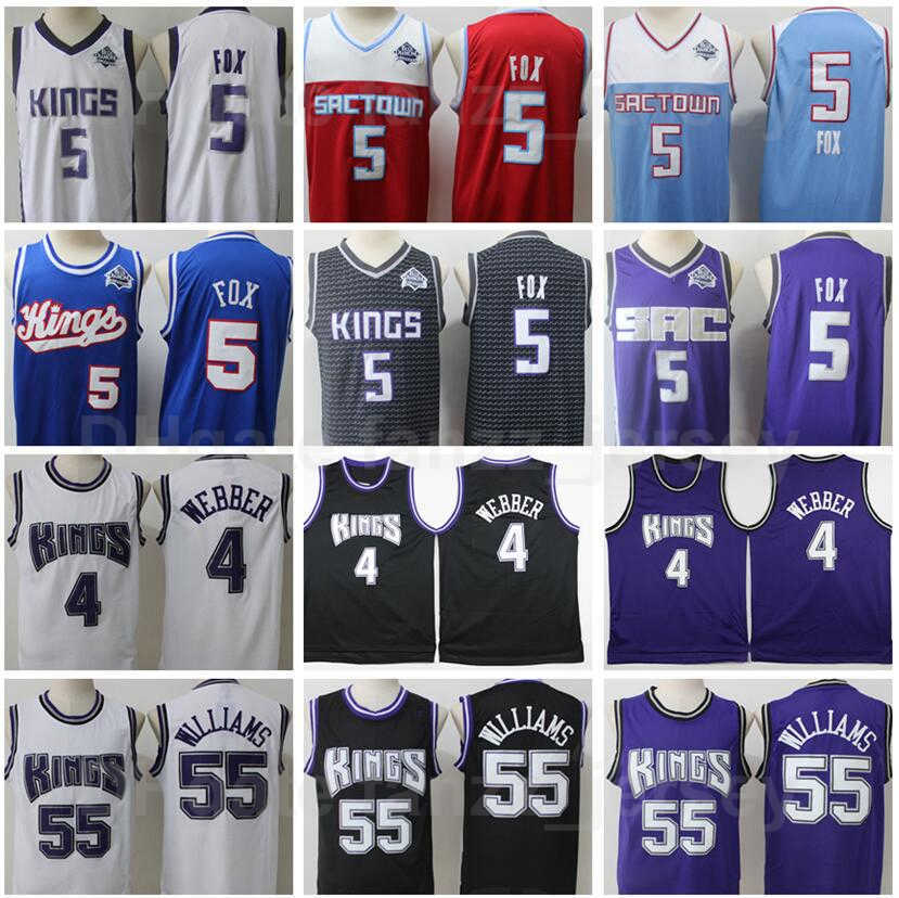 

Retro Basketball Chris Webber Jersey 4 Vinatge Jason Williams 55 De Aaron Fox 5 Embroidery And Stitched Black Blue White Purple Red Team