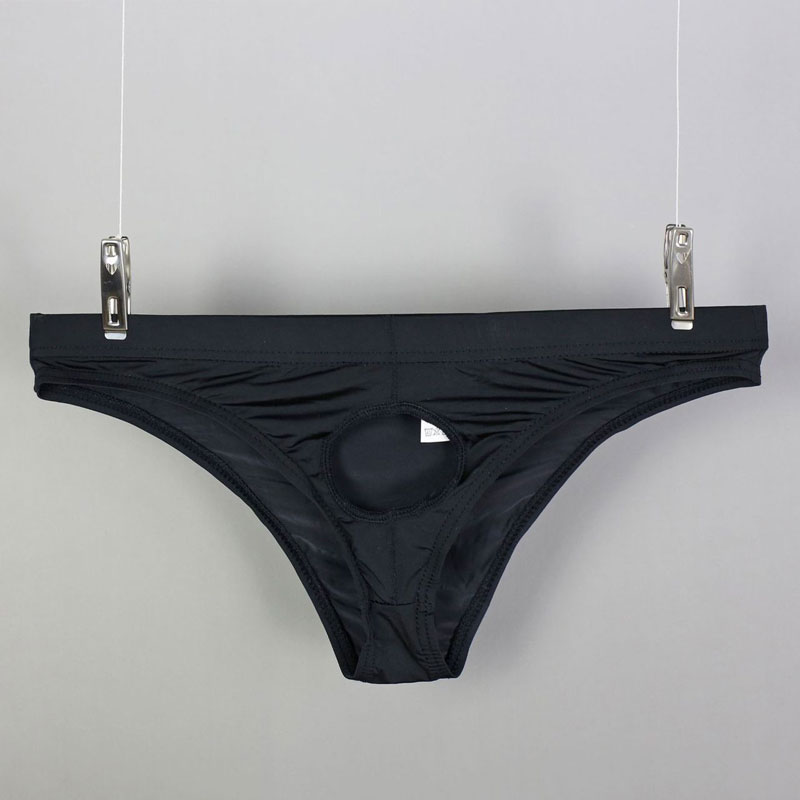 

Sexy Men Open Crotch G-Strings Ice Silk Smooth Hollow Out Thongs Open Pouch COCK-Ring Low Rise Underwear Gay Lingerie Wear F6