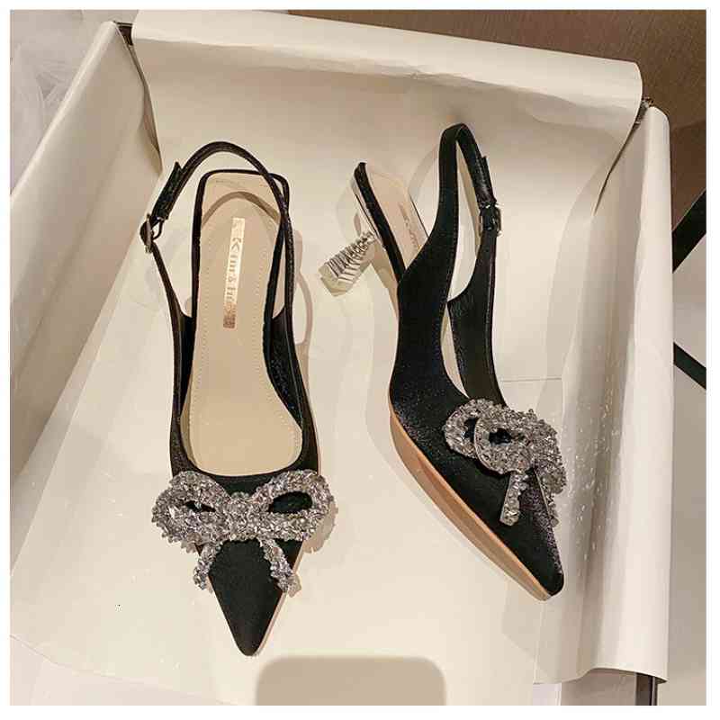 

dress shoes high heels women sandals bow spring/summer new temperament crystal diamond colorful cloth casual m21e, Black