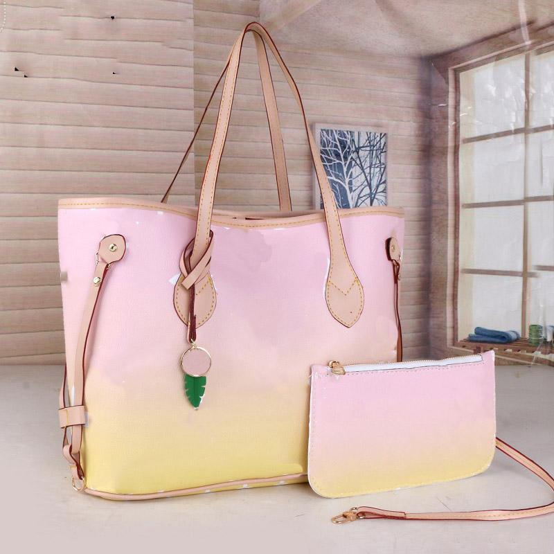 

Two-piece color gradient handbag shoulder bag classic graffiti design high quality women large capacity designer