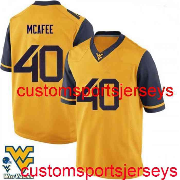 

Stitched 2020 Men's Women Youth #40 Pat McAfee West Virginia Mountaineers Gold NCAA Football Jersey Custom any name number -5XL 6XL, As pic