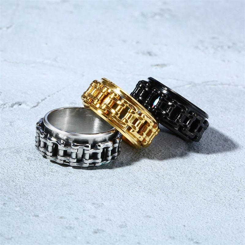 

Wedding Rings Bicycle Chain Rotatable Ring For Men Boy Stainless Steel Gold Black Silver Color Men's Cycling Lovers Racing Jewelry Gifts
