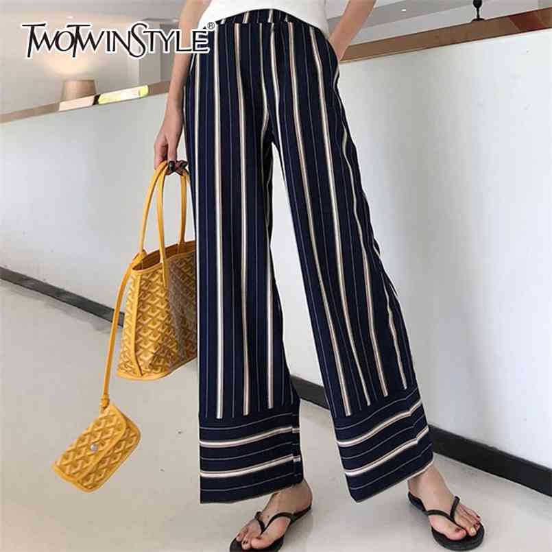 

Striped Wide Leg Pants Female High Waist Elastic Patchwork Pocket Long Trousers Summer Fashion OL Womens Clothing 210521, Blue pants