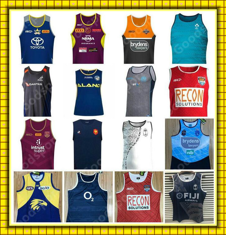 

RUGBY Vest jerseys Cowboy Tiger English Bronco Maroons IRELAND ALL West CoasT Australia Fiji Tonga FRENCH CHIEF CRUSADER EELS 20, Black;gray