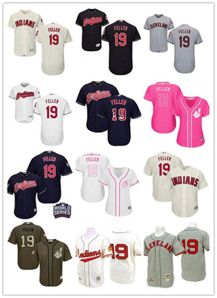 

Cleveland men women youth Indian yelley jersey 19 Bob Feller baseball wear red white size s-xxl, Blue;black