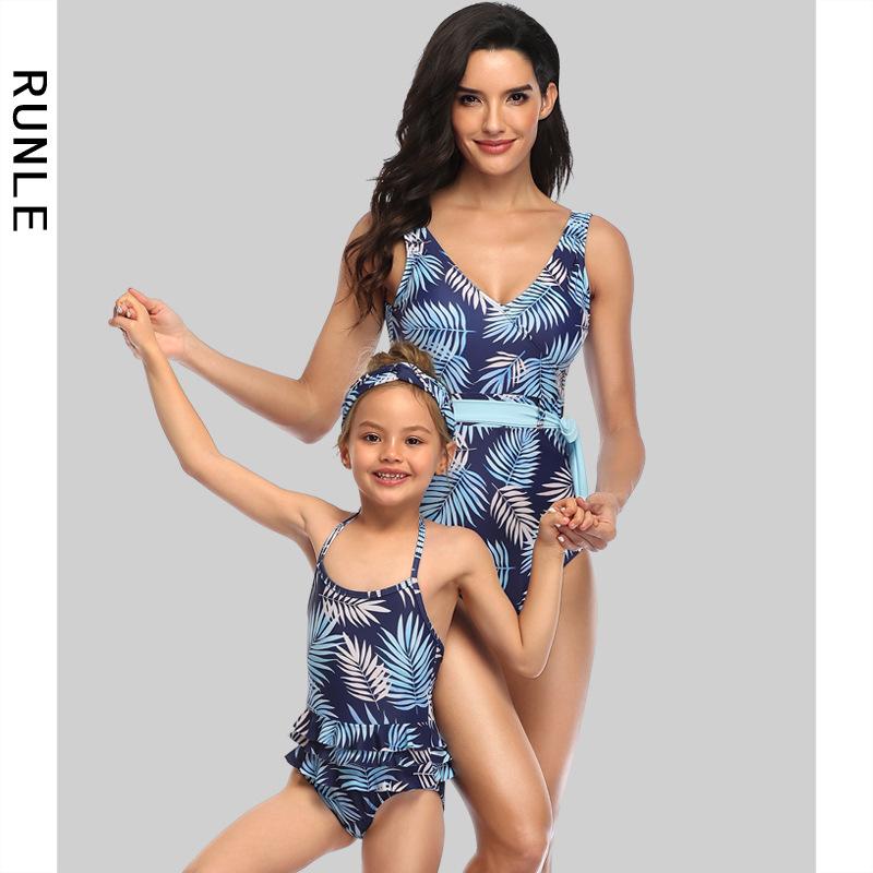 

Parent Child Women Swimwear And Beachwear Swimsuit 1 Piece Swim Suit Plus Size 2021 Pure Color One Bikini Cakes Solid One-Piece Suits