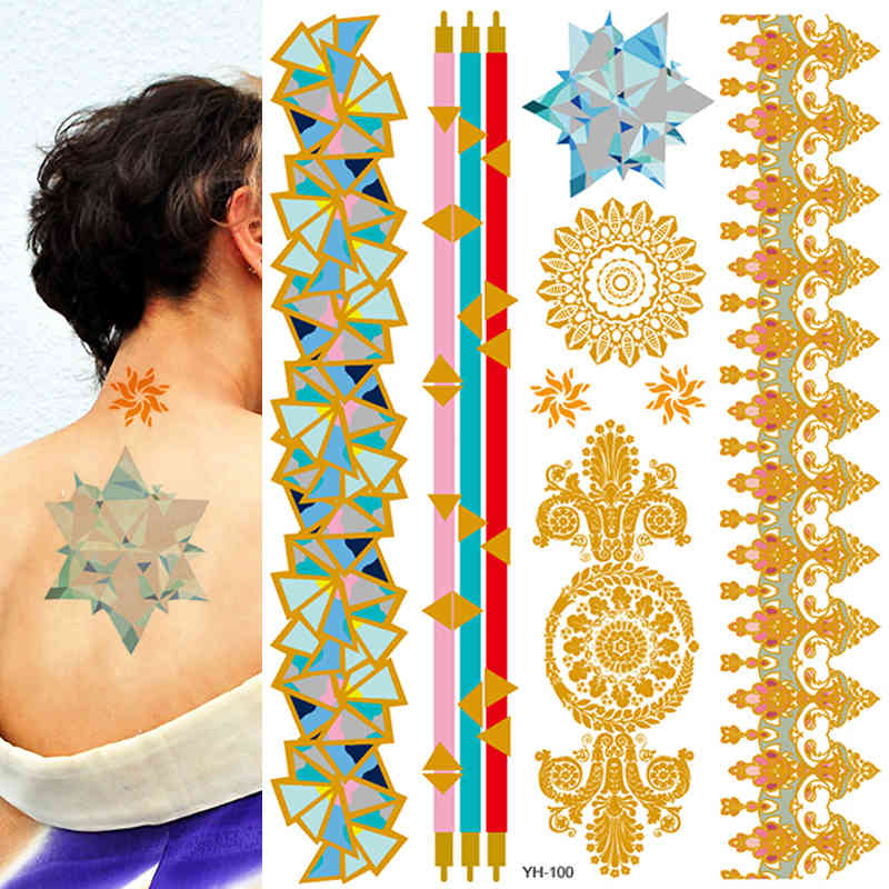 

Flash Tattoo Metallic Gold Triangle Waterproof Sticker Bady Art Tatoo Blue Shimmering Jewellery Festival Temporary Tattoos