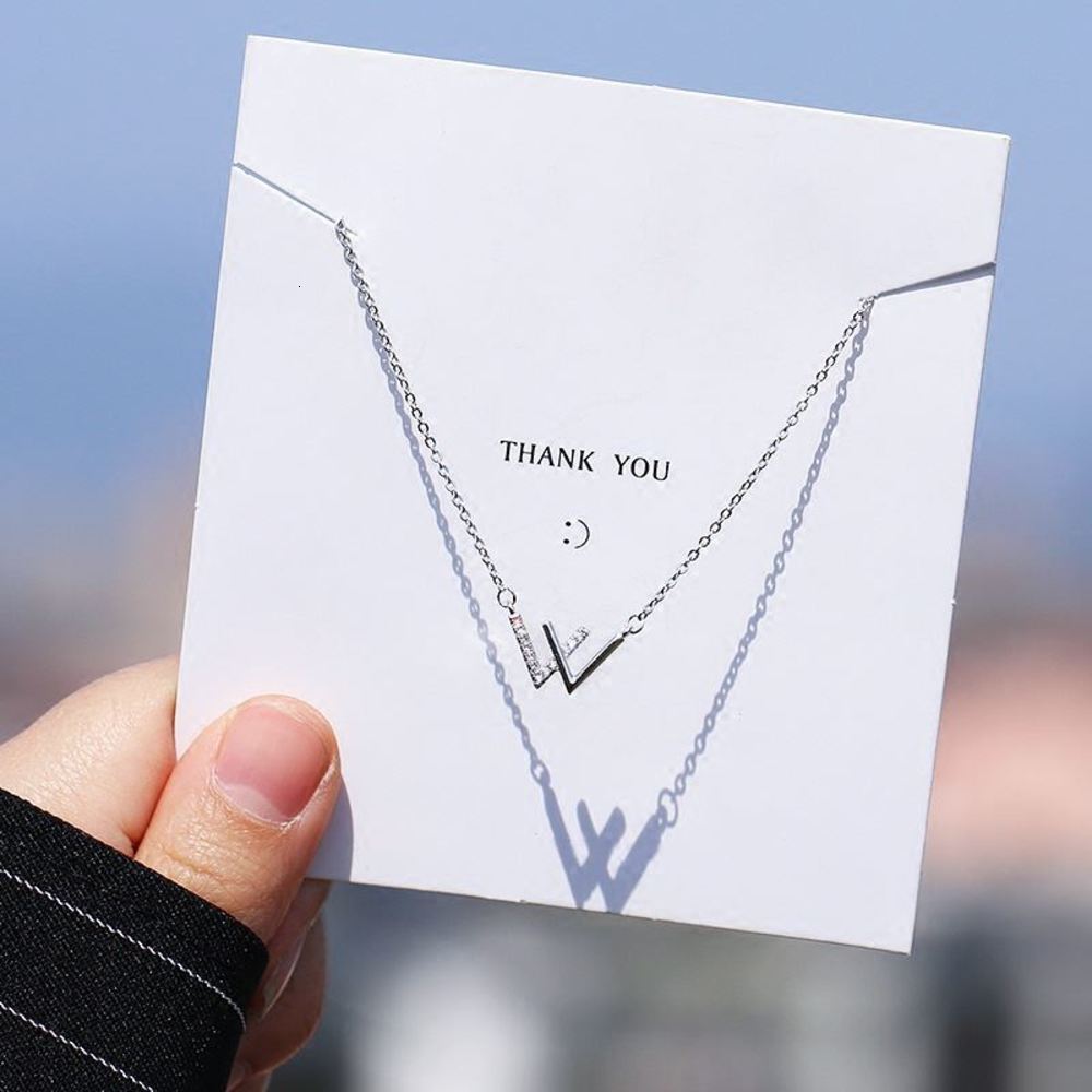 

necklaceLs new popular letter necklace women's double V clavicle Chain w Korean student temperament forest fashion accessories, Silver