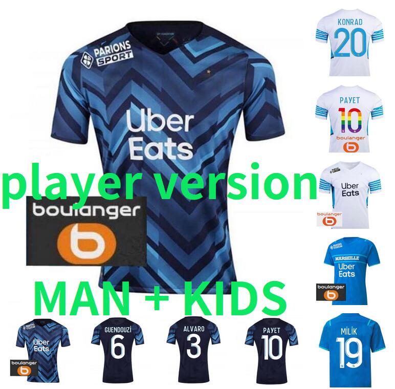 

Men+Player+kids 21 22 third soccer jersey OM maillot foot MANDANDA Goalkeeper CUISANCE THAUVIN BENEDETTO KAMARA PAYET 3rd football shirt