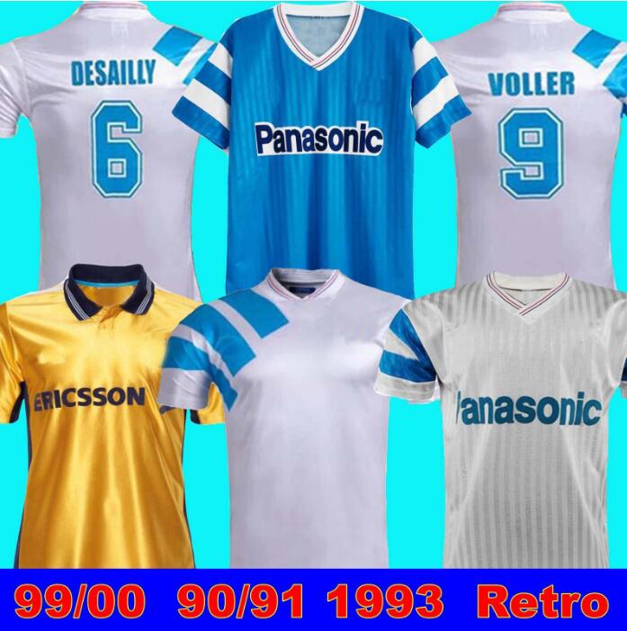 

99 00 Olympique de Marseille Soccer Jersey Retro Commemorate Football Shirt DESCHAMPS PAPIN BOLI DESAILLY VOLLER 98 1993, Black;yellow