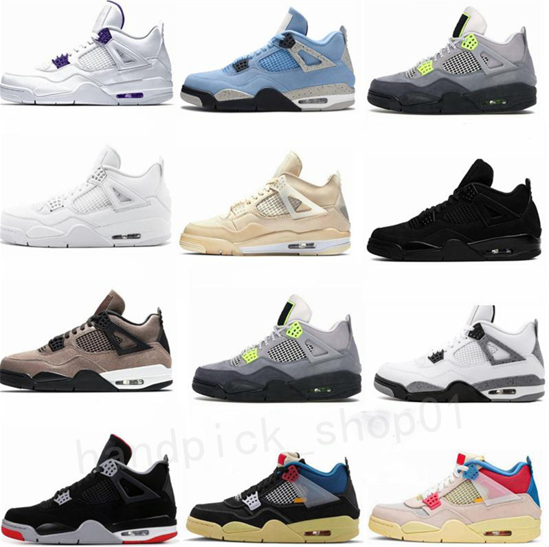 

2022 University Blue 4 4s mens basketball shoes white oreo metallic purple desert moss black cat shimmer bred Neon men women Sneakers, Box