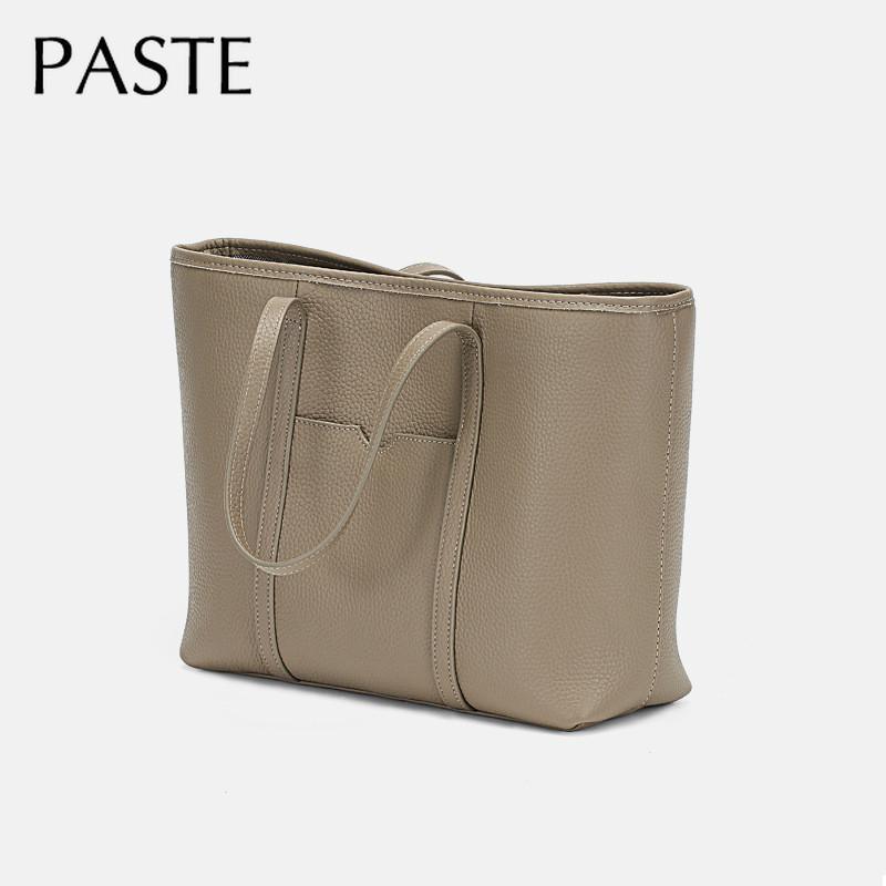 

New Winter Simple Design Large Tote Commuter Bag 100% Genuine Leather Women Handbag All-match Female Shoulder Bag Top Quality, Gray