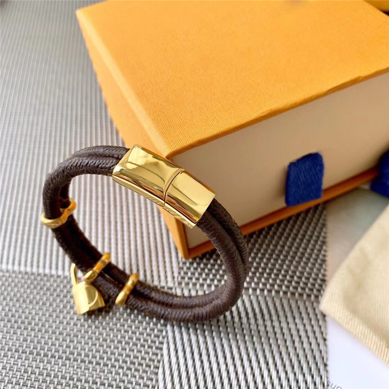 Fashion Classical Round Brown Bangle PU Leather Lock Bracelet with Metal Lock Head Designer Bracelets In Gift Retail Box Stock SL05-image-754689820