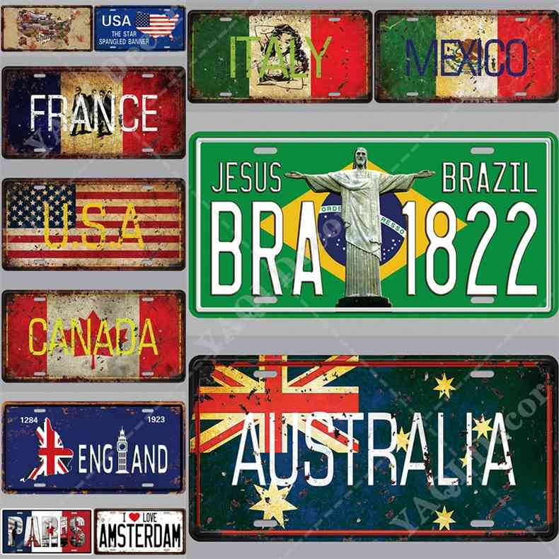 

Rust Wall Country Tin Sign Licenses Plate Decor Plaque Metal Vintage Man Cave Bar Pub Club Decoration 30*15cma