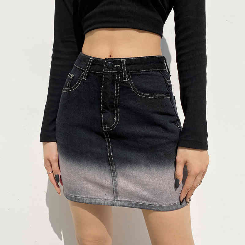 

Women Jeans Skirts High quality Spring Summer denim feamle two color patchwork mini stright skirts Pop Streetwear Bottom 210524, Black