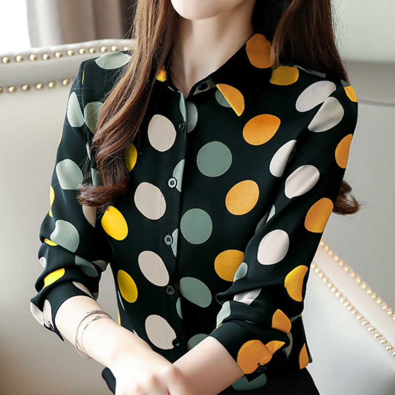 

Fashion Woman Blouses Turn Down Collar Office Ladies Tops Dot Chiffon Blouse Women Tops Womens Tops And Blouses Blusas C159 210602, White