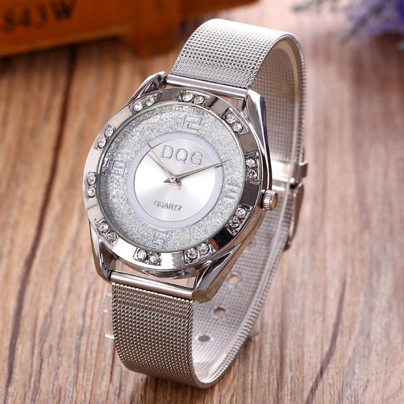 

Wristwatches Women Rhinestone Stainless Steel Dress Watches Gold Crystal Casual Quartz Watch Clock Montres Femmes, Slivery;brown