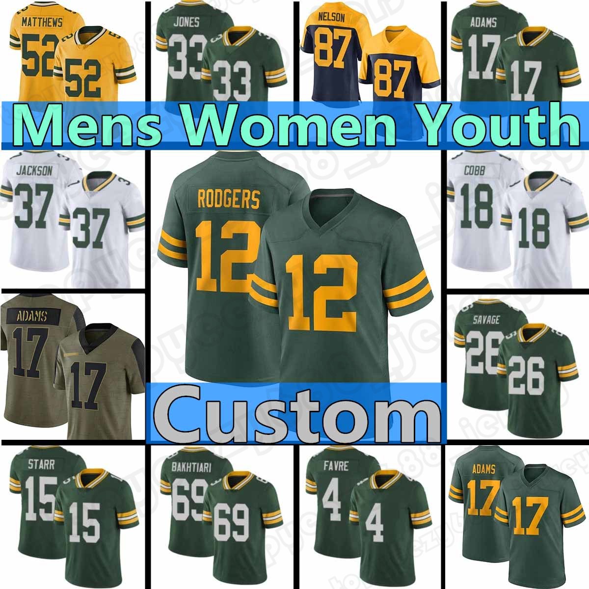

Custom 12 Aaron Rodgers Mens 26 Darnell Savage Packer Davante Adams Football Bay Jersey Aaron Jones Jaire Alexander Rashan Gary David Bakhtiari Green Randall Cobb, Custom women(b z g)