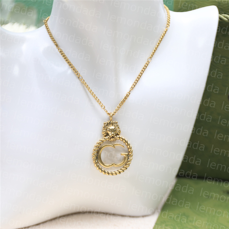 

Lion Head Women Necklace Luxury Fashion Ladies Choker Doubole Alphabet Pendants Valentines Gifts For Girls Jewelry Accessories