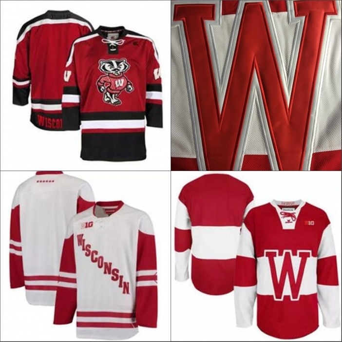 

NCAA Wisconsin Badgers College Hockey Jerseys adults White Red Stithed blank Mens Jersey S-3XL