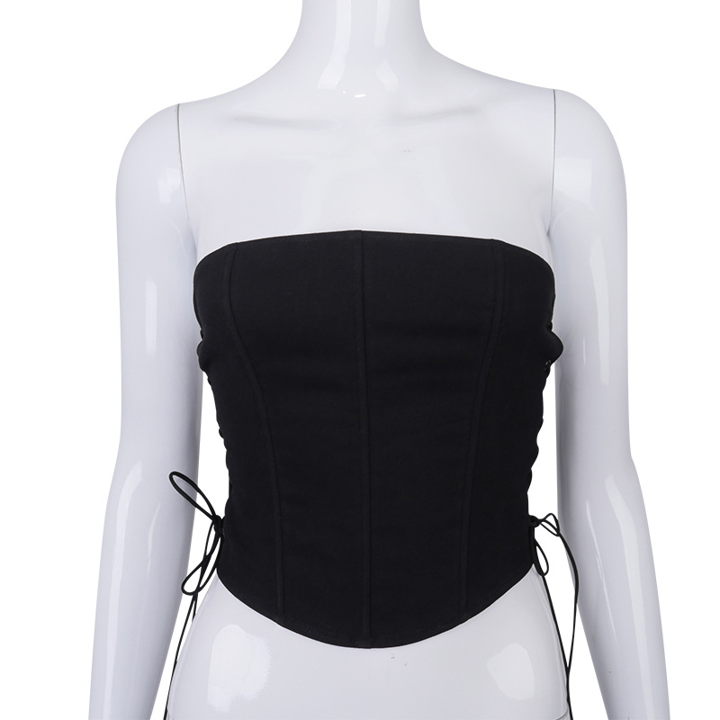 

Off Shoulder Strapless Lace Up Sexy Bustier Corset Crop Tops for Women Bla Sleeveless Vest Top Cropped Femininohigh quality, Black