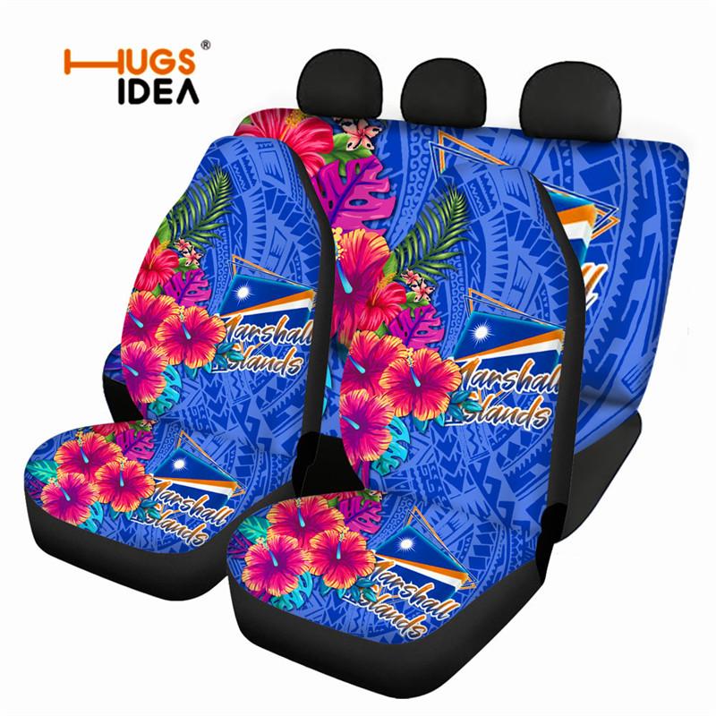 

Island Kwajalein Flag Prints Set Colorful Polynesian Flowers Car Interior Seat Covers Stylish Front/Back Vehicle Chair