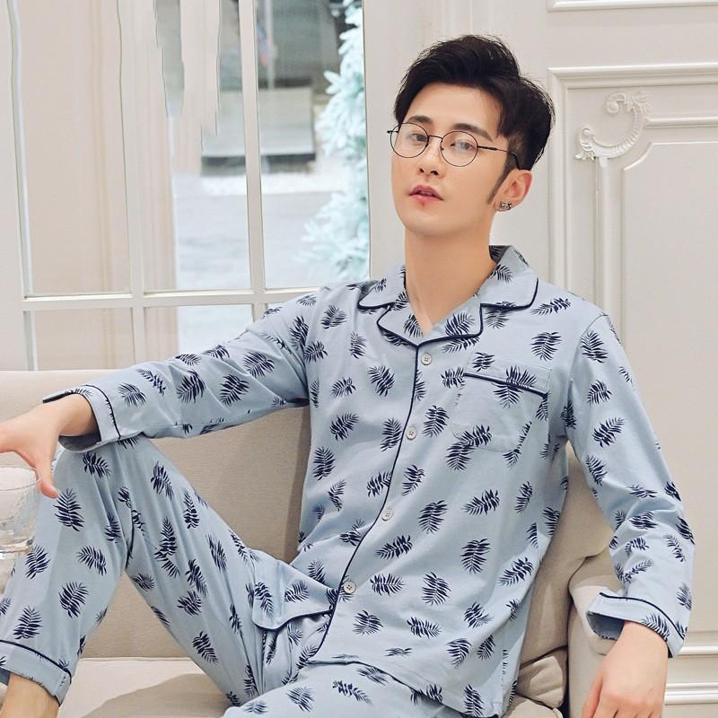 

Men's Sleepwear L-3XL Print Cotton 2PCS Pajamas Set Spring Autumn Loose Casual Nightwear Full Sleeve Comfort Home Wear Pyjama, Black;brown