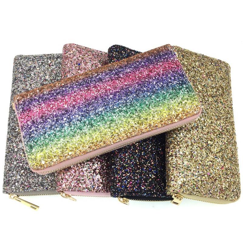 

Wallets European And American Trend Glitter Rainbow Fashion Ladies Long Wallet Clutch, Pink