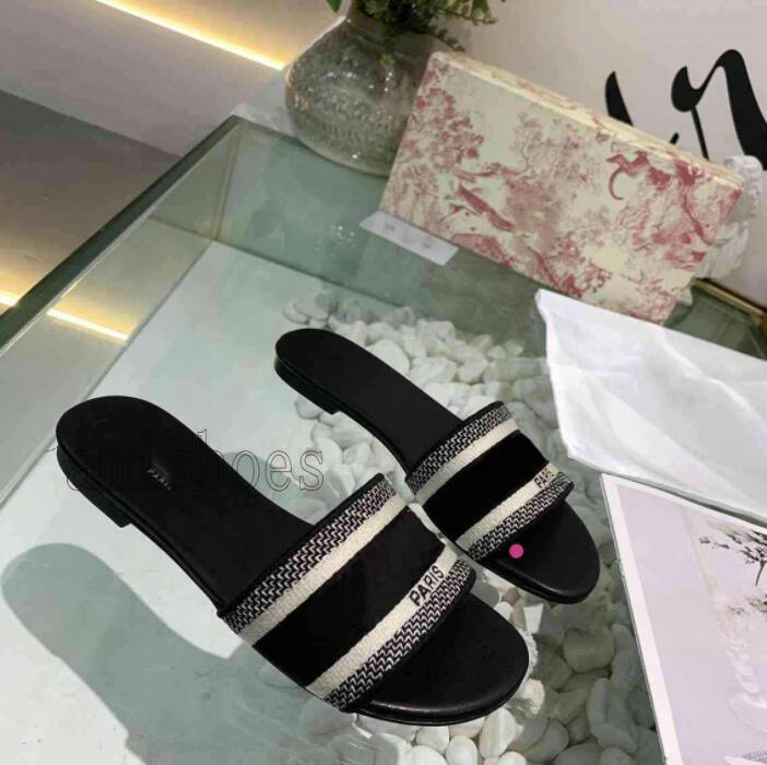 

Italy Womens Dway Slide Designer Embroidered Cotton Sandals Slippers Summer Girls Beach sandal Slides Flip Flops Loafers Luxury Brand Womans Paris Sexy Slipper, No shoes