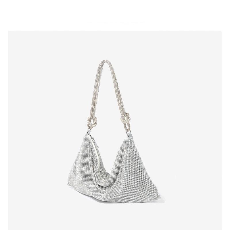 

Evening Bags Handle Rhinestones Clutch Bag Crystal Dinner Party Wedding Purses And Handbag Luxury Designer Shopper Hobo Shoulder, Silver