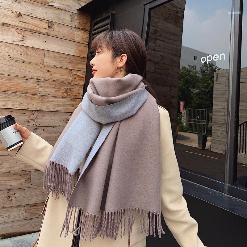 

Scarves 2021 Women's Scarf Winter, The Soft Winter Thickened Warmth Imitation Cashmere Double-sided Shawl For Ladies Tippet, Blue;gray