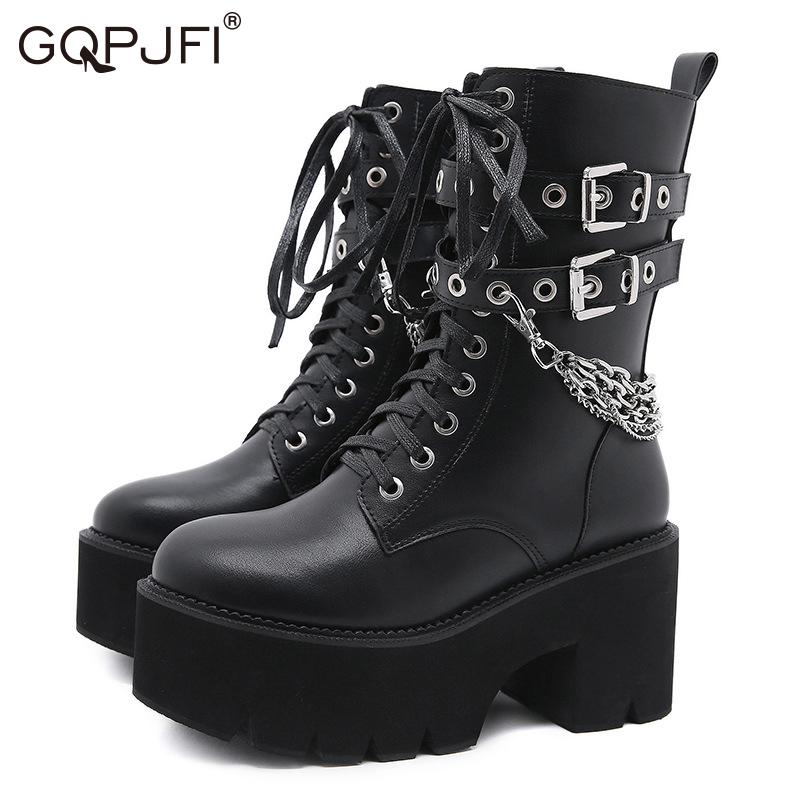 

Comfortable Europe And America Fashion Rivet Belt Buckle Boots Heighten Metal Chain Decoration Women's, Black