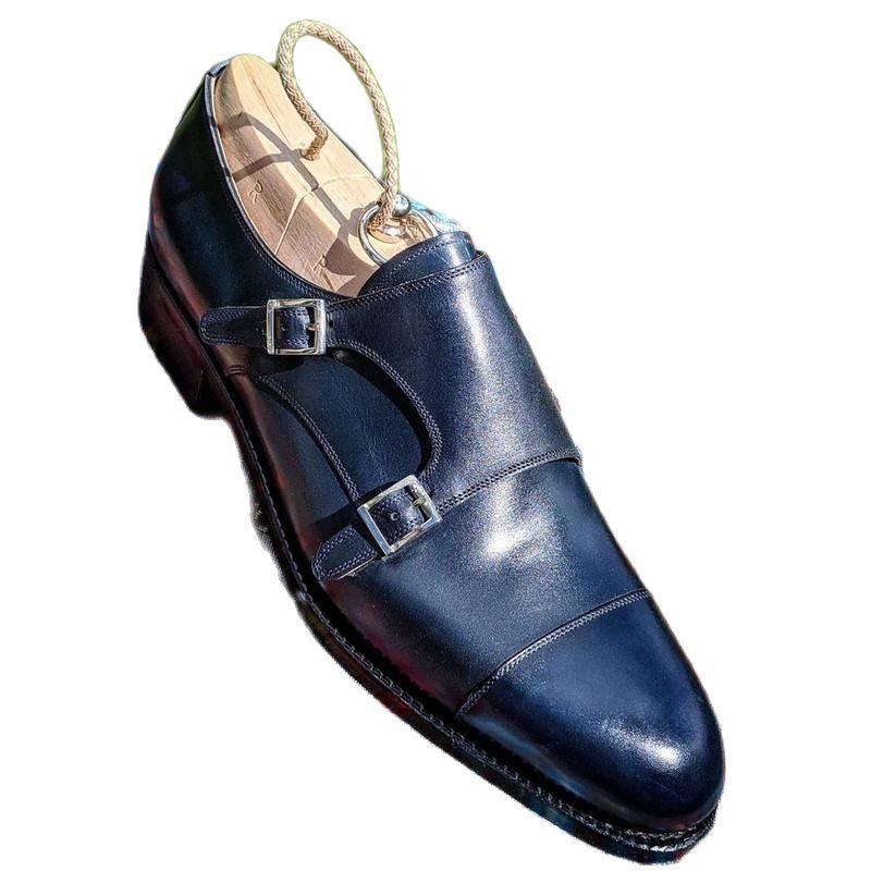 

Monk Men Shoes PU Leather Solid Dress Shoes Classic British Low Heel Comfortable Fashion Double Buckle Chaussure Homme HG325, Black