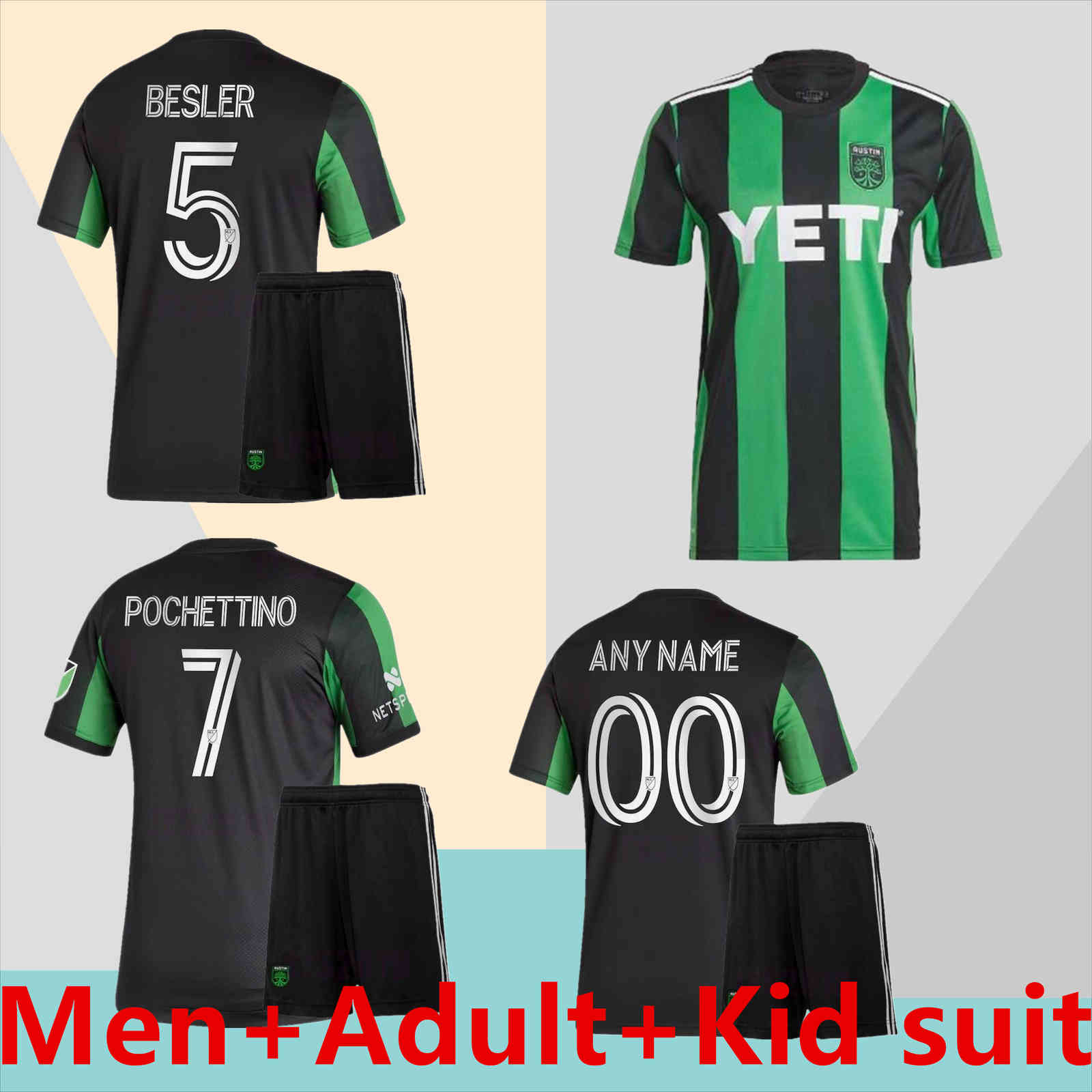 

Austin 2021 FC soccer jerseys Inaugural MLS 21 22 Home Black Away White DARIO CONCA KLEBER JAVIER BAEZ Customize Football Shirts Adult and K, Grey