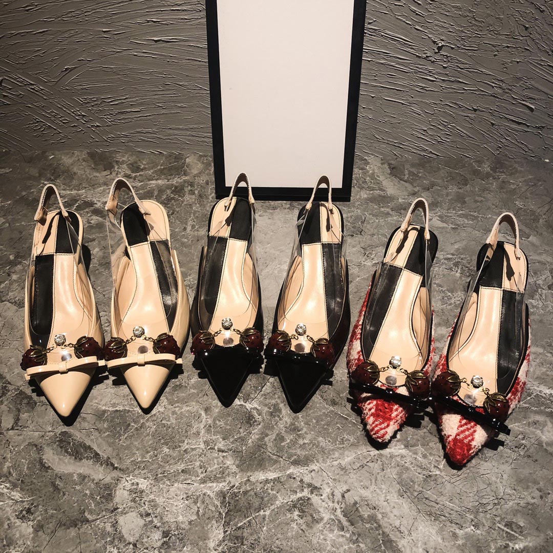 

2021 shoes latest strawberry bamboo with high heels refined atmosphere lady checked red high-heeled shoe black nude