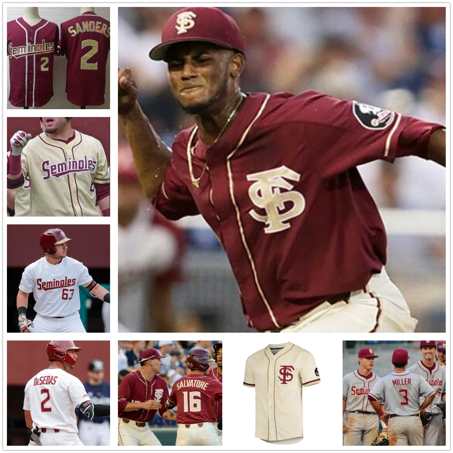 

Customized College Florida State Seminoles Baseball Jerseys Buster Posey Deion Sanders Dick Howser Drew Mendoza Parrish FSU Shirts, Cream