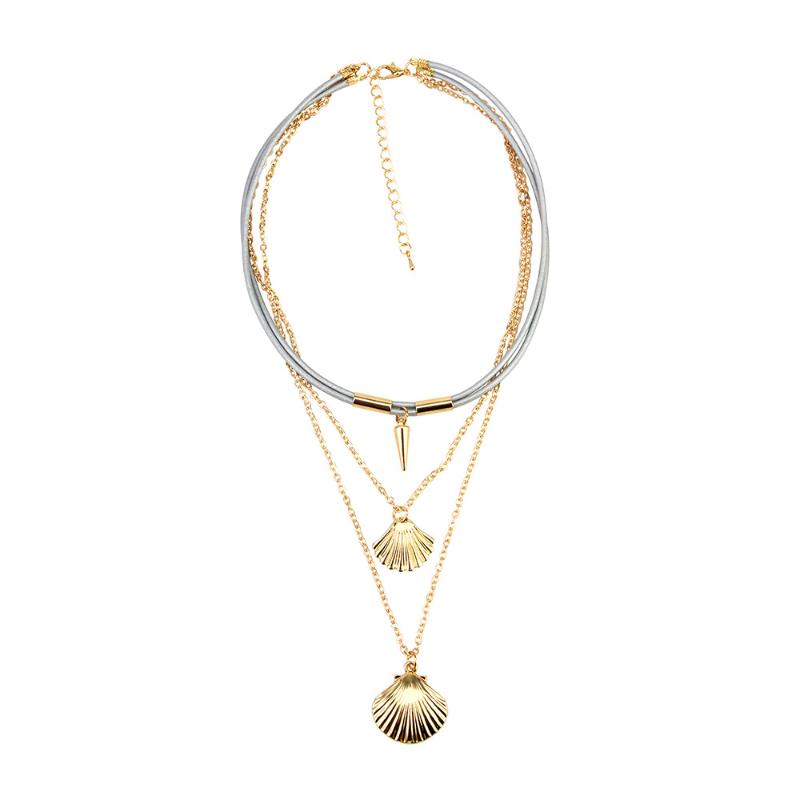 

Pendant Necklaces Fashion Alloy Shell Necklace Women Trendy Punk PU Leather Gold Multilayer Clavicle Chain Collar Jewelry