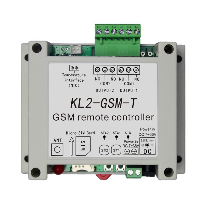 

Smart Home Control KL1/KL2-GSM-T GSM Remote Controller Relay Intelligent Switch Access With 2 Output One NTC Temperature Sensor