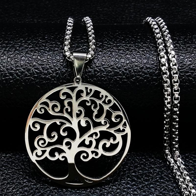 

Pendant Necklaces Tree Of Life Stainless Steel Necklace For Women Silver Color Choker Jewellery Bisuteria Mujer N180S05