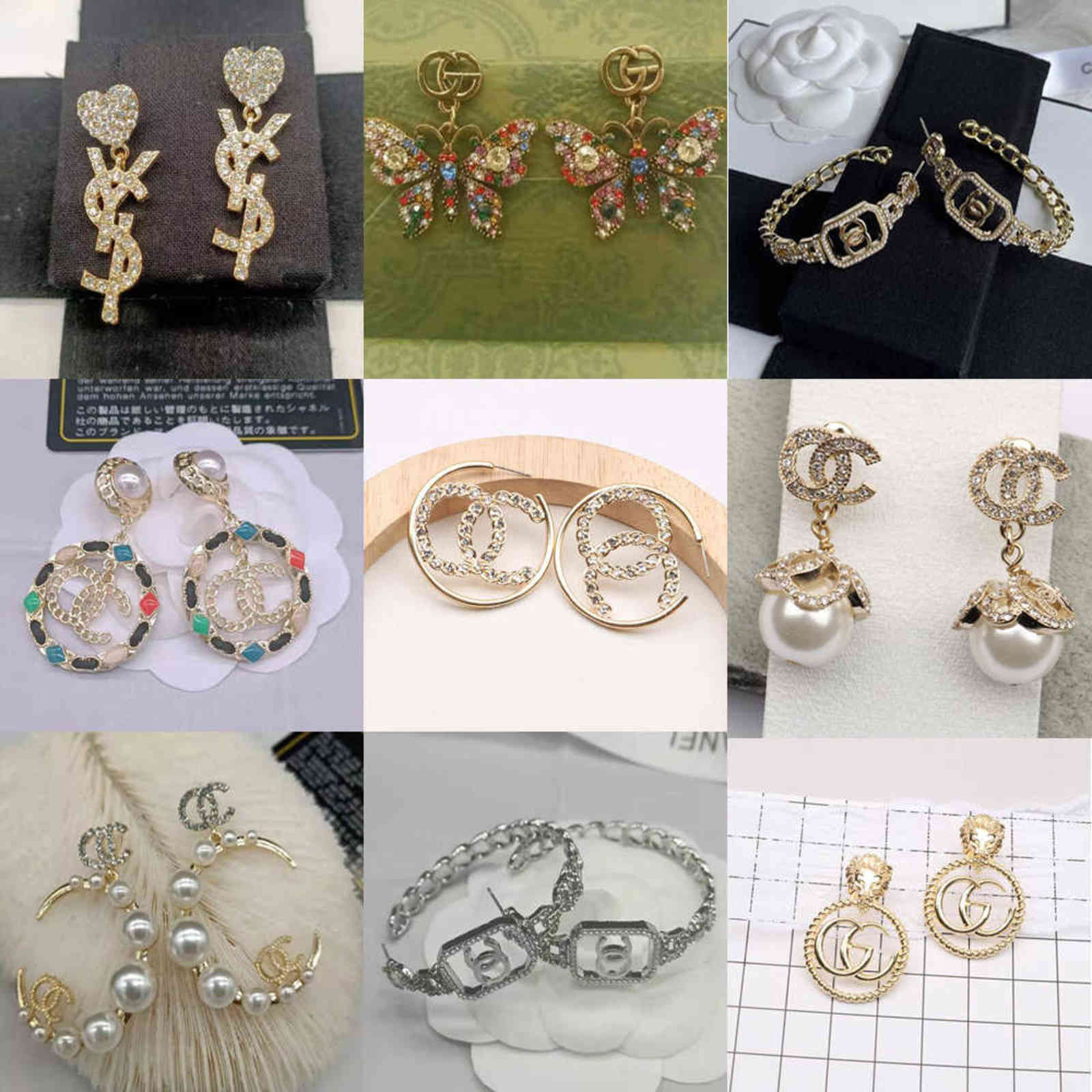 

9color 18K Gold Plated Designers Letters Stud Earrings Crystal Geometric Luxury Brand Women Rhinestone Pearl Earring for Wedding Party H1027, Golden
