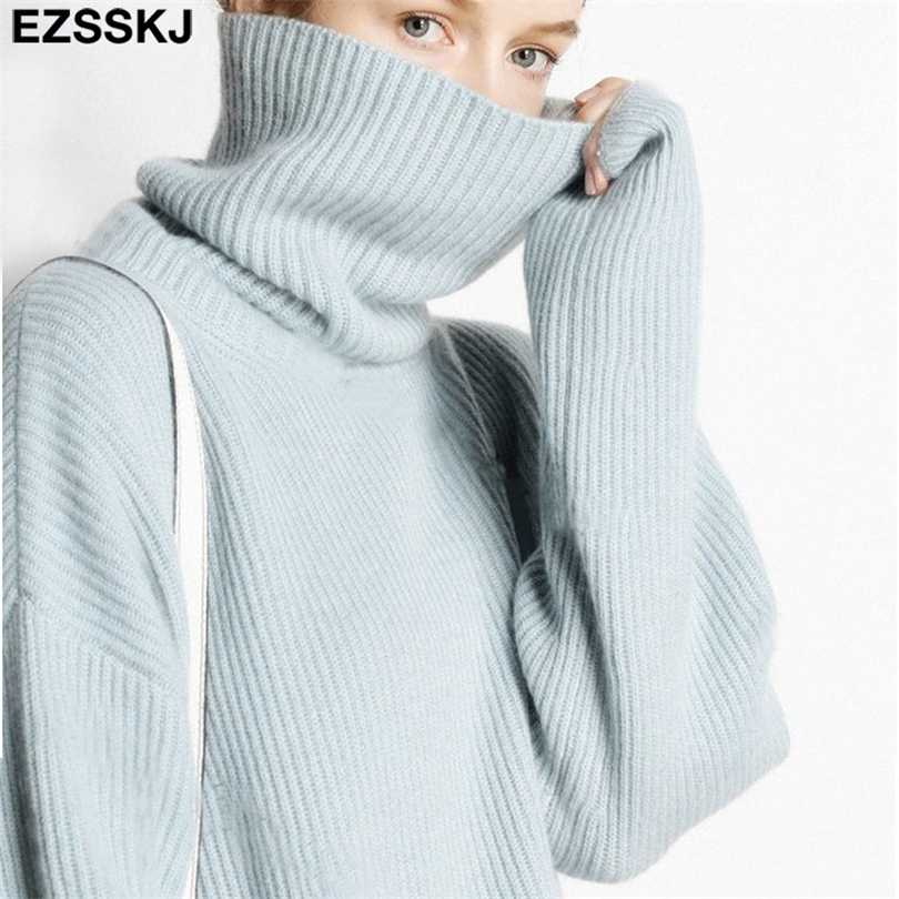

Women's Sweater Autumn Winter Warm Turtlenecks Casual Loose Oversized Lady Sweaters Knitted Pullover Top Pull Femme 211018, Yellow