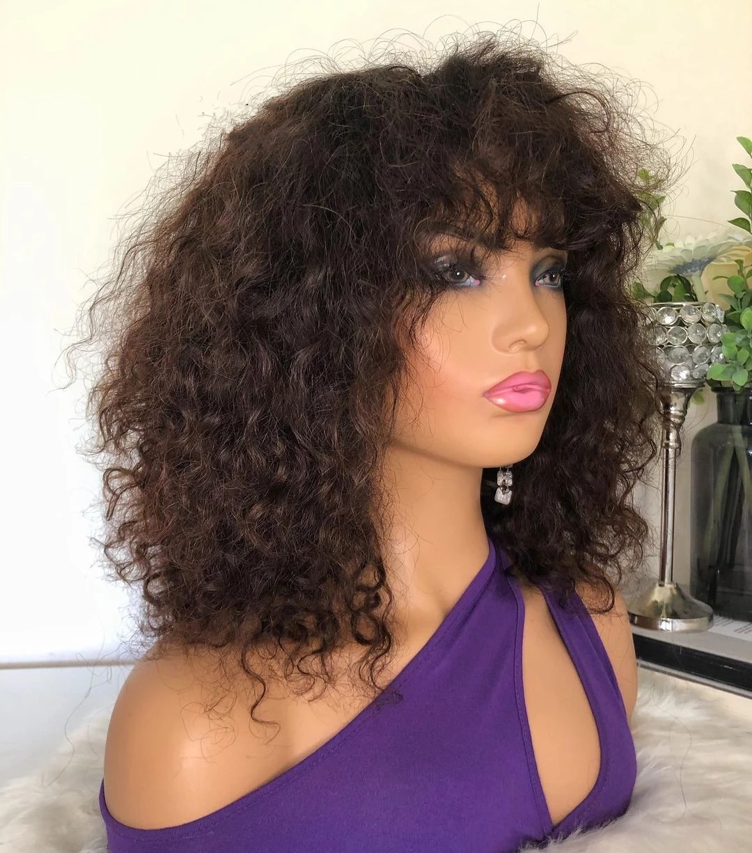 

13x4 Brazilian Short Curly Lace Front Wigs For Black Women Pre Plucked With Bangs Synthetic Bob Full Frontal Wigfactory direct