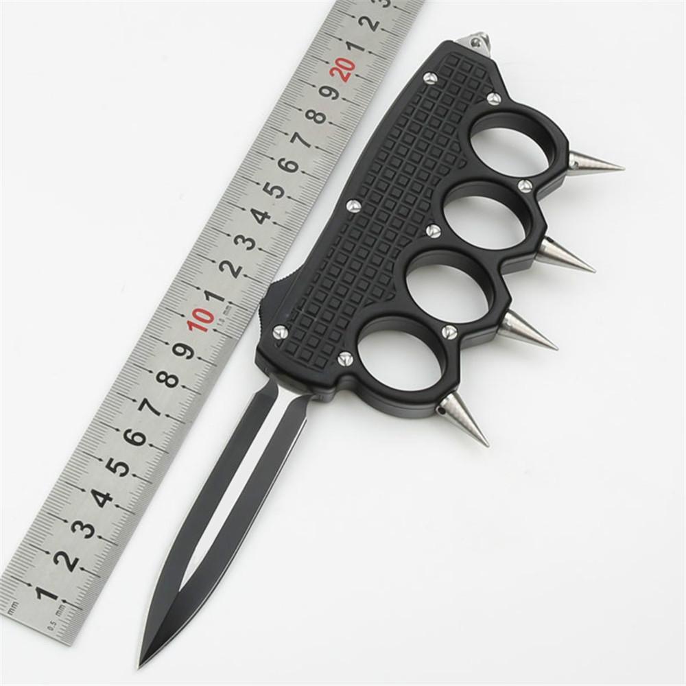

outdoor camping knife 8cr15 blade Aluminum alloy handle out the front double action edc tool