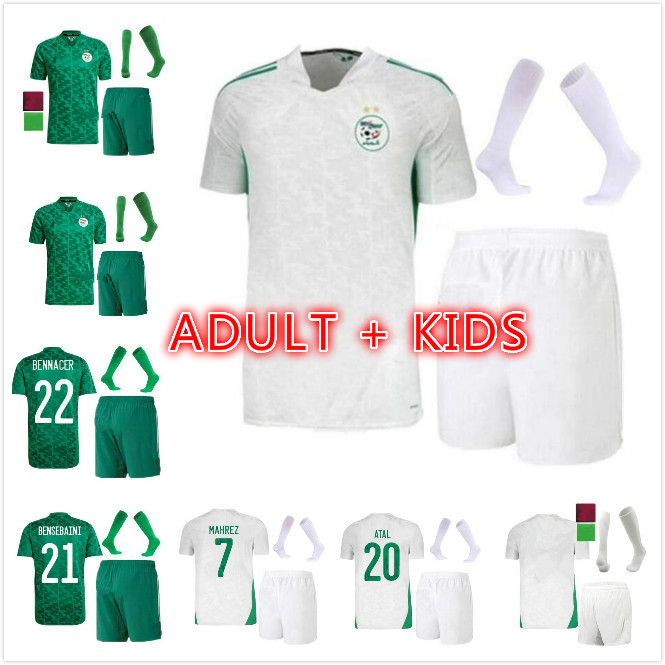 

adult kids kit 2021 Algeria MAHREZ FEGHOULI Mens Soccer Jerseys 21/22 Africa Cup Two Stars SLIMANI BENNACER ATAL Home Away Football Shirt, Black;yellow